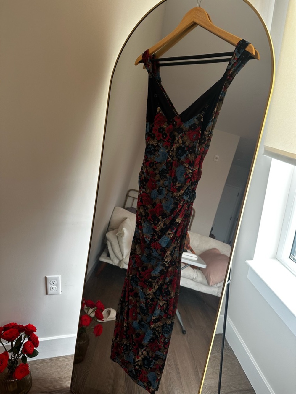 Free People Floral V-Neck Midi Dress in Blue, Red and Black - Picture 5 of 5